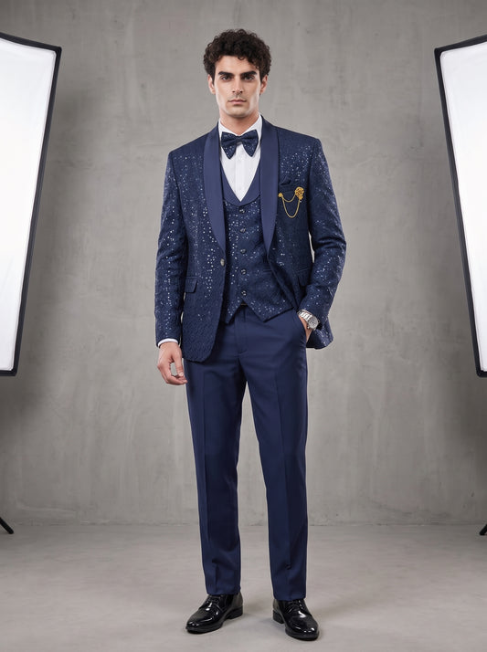 Club AK Men's Premium Sequin Embellished Three-Piece Suit