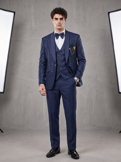 Club AK Men's Premium Sequin Embellished Three-Piece Suit