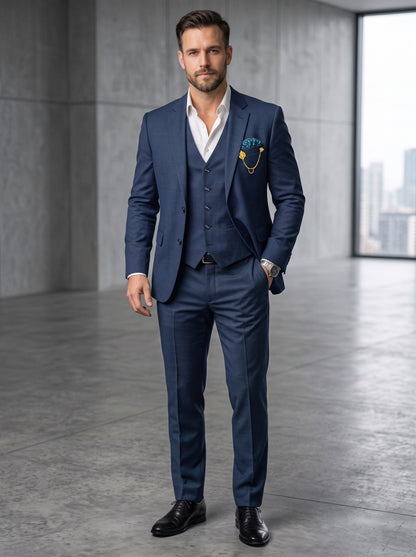Club AK Men's Premium Navy Blue Three-Piece Suit Set