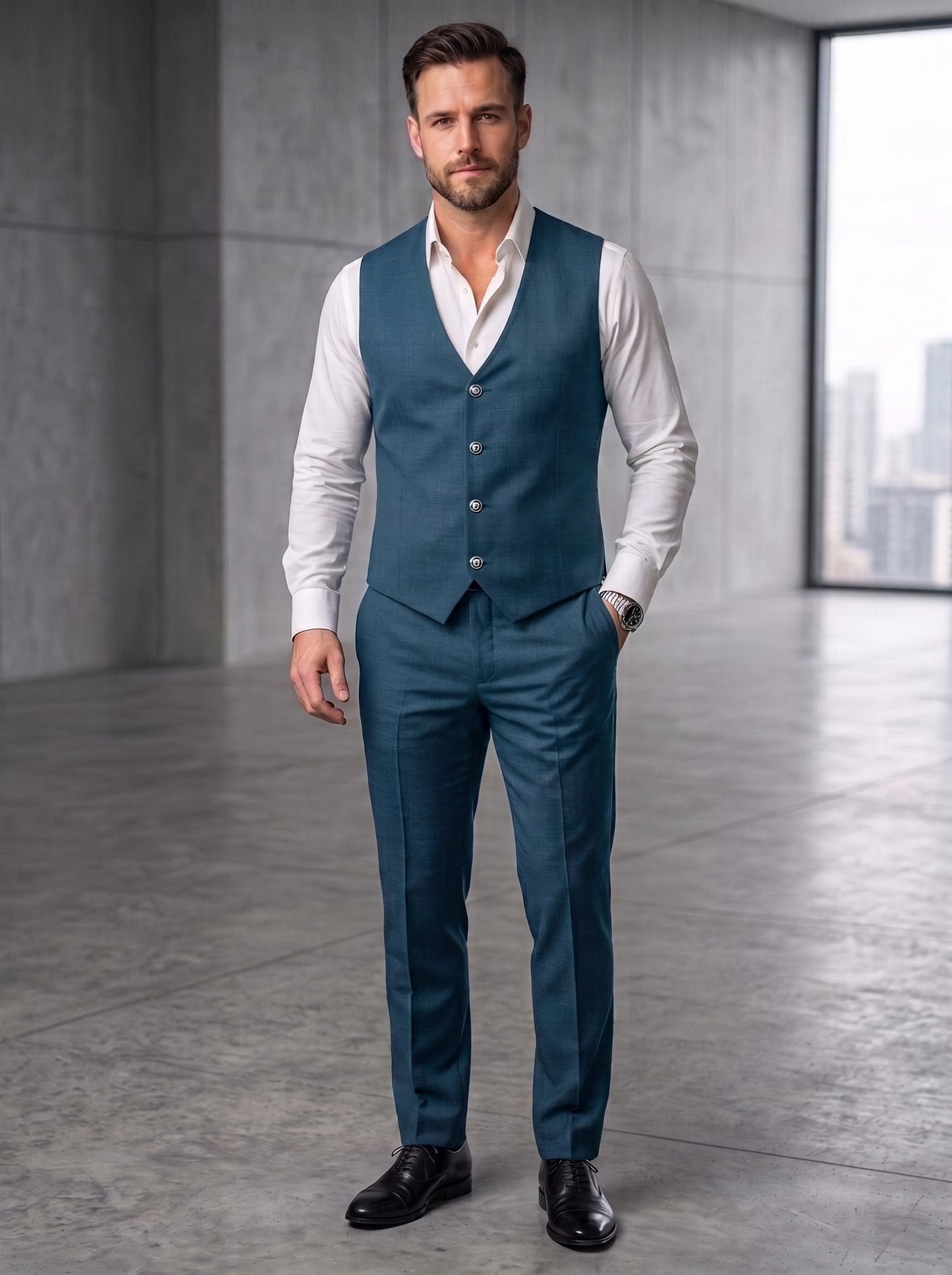 Club AK Men's Premium Navy Blue Three-Piece Suit Set