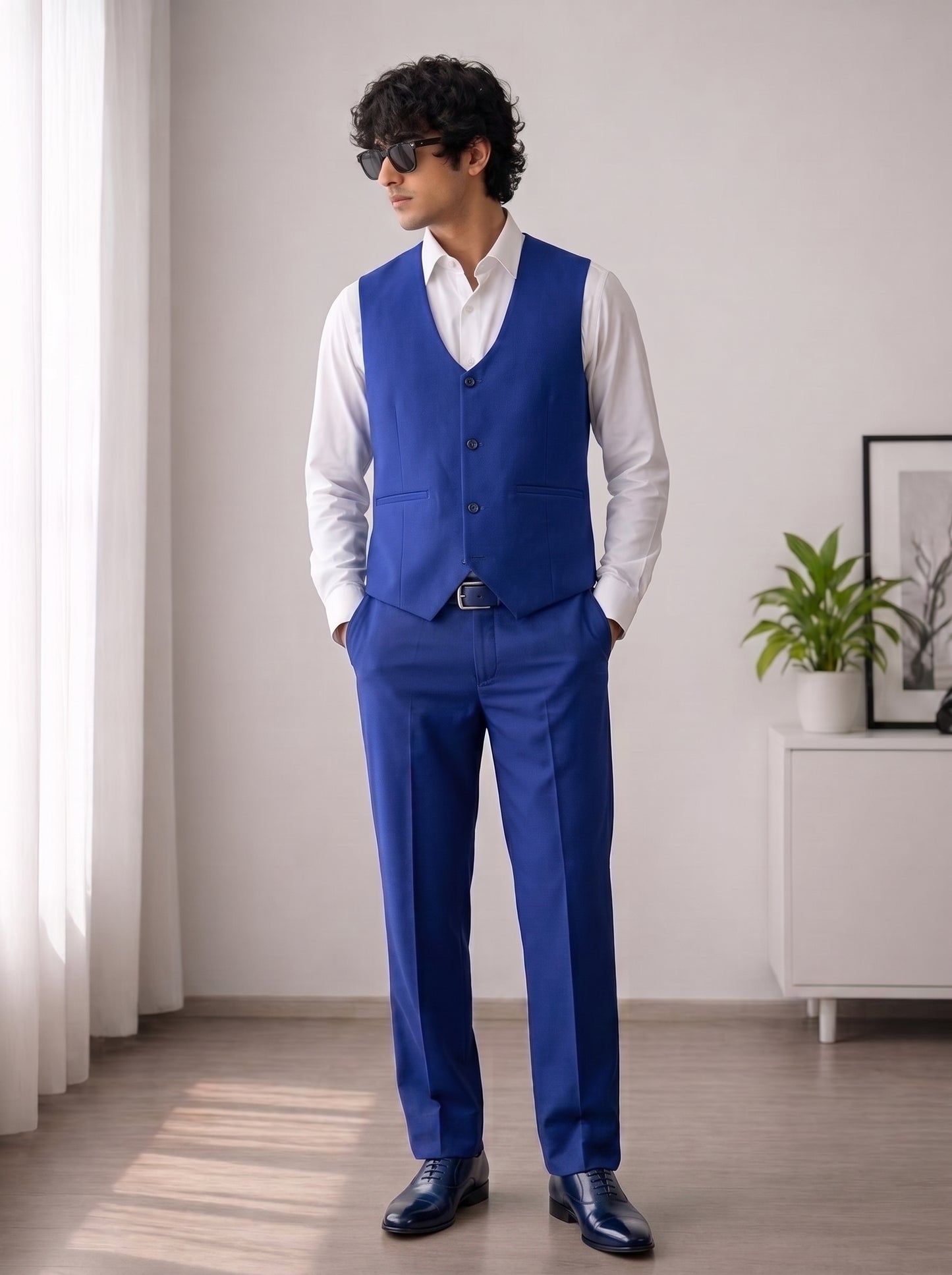 Club AK Men's Royal Blue 3 Piece Suit – Premium Slim Fit Wedding Blazer, Waistcoat & Trouser Set