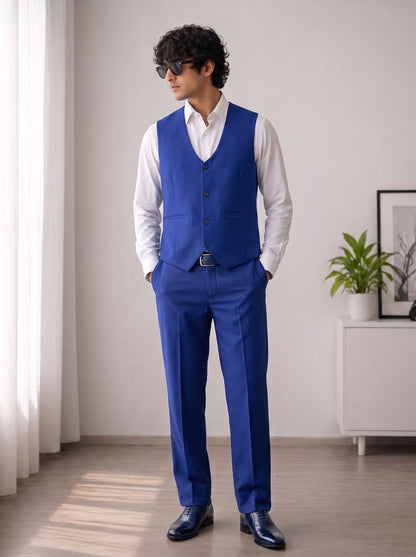 Club AK Men's Royal Blue 3 Piece Suit – Premium Slim Fit Wedding Blazer, Waistcoat & Trouser Set