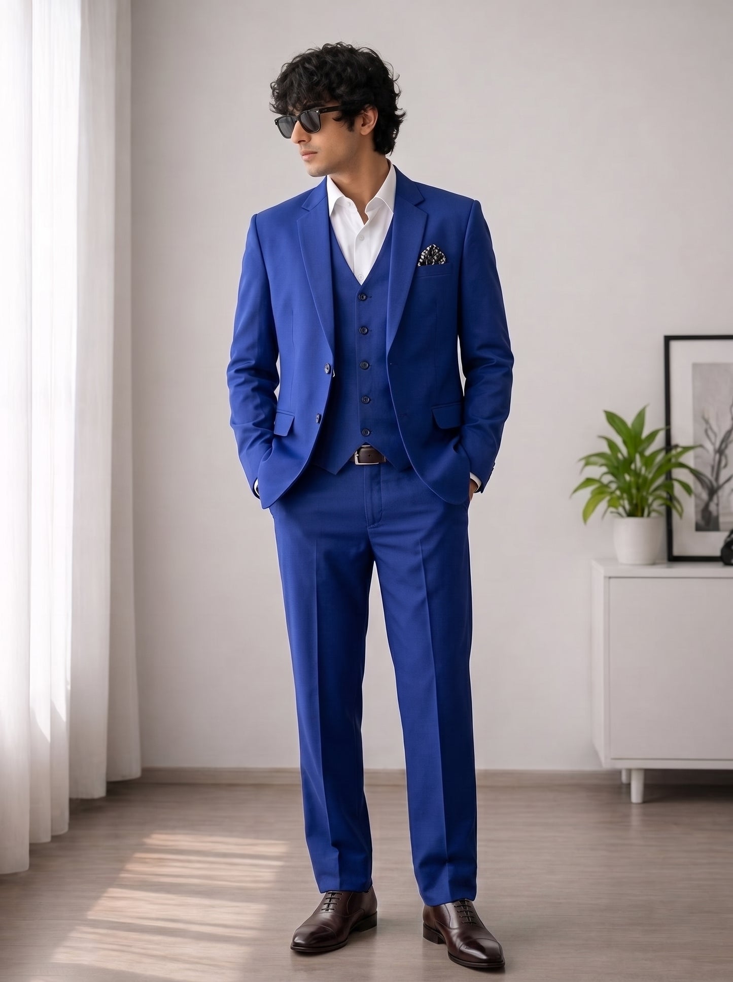Club AK Men's Royal Blue 3 Piece Suit – Premium Slim Fit Wedding Blazer, Waistcoat & Trouser Set