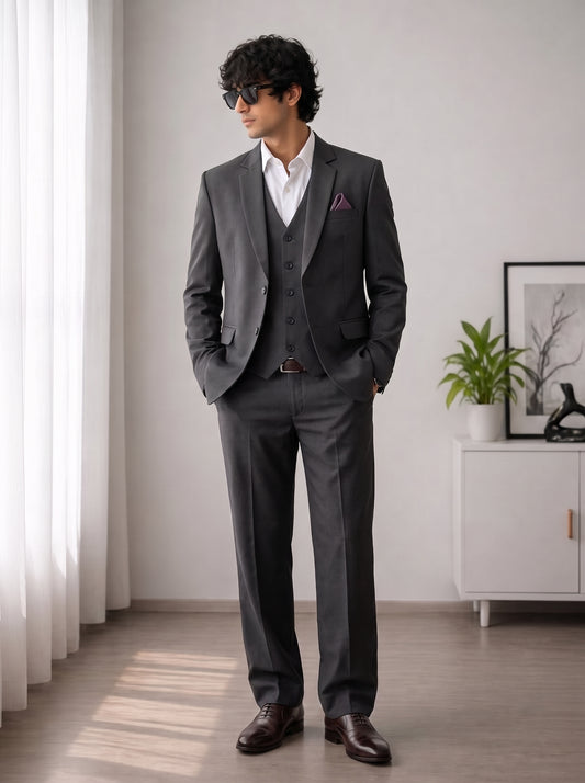 Club AK Men's Premium Charcoal Grey 3 Piece Suit