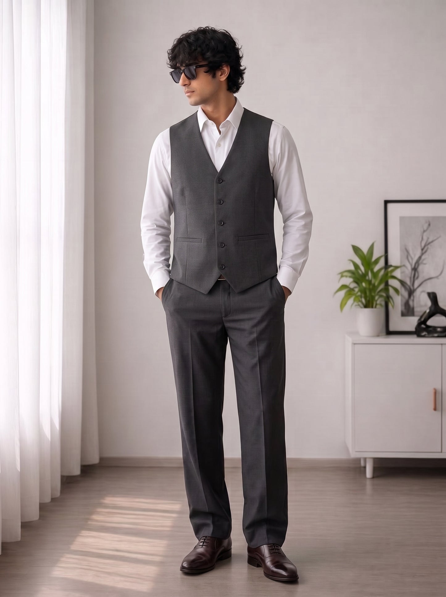Club AK Men's Premium Charcoal Grey 3 Piece Suit for Men | Slim Fit Blazer, Waistcoat & Trouser Set