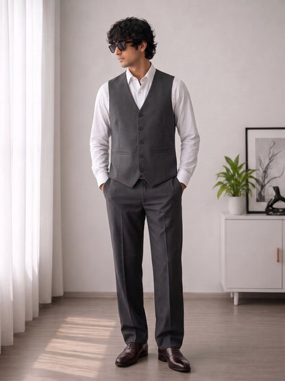 Club AK Men's Premium Charcoal Grey 3 Piece Suit for Men | Slim Fit Blazer, Waistcoat & Trouser Set