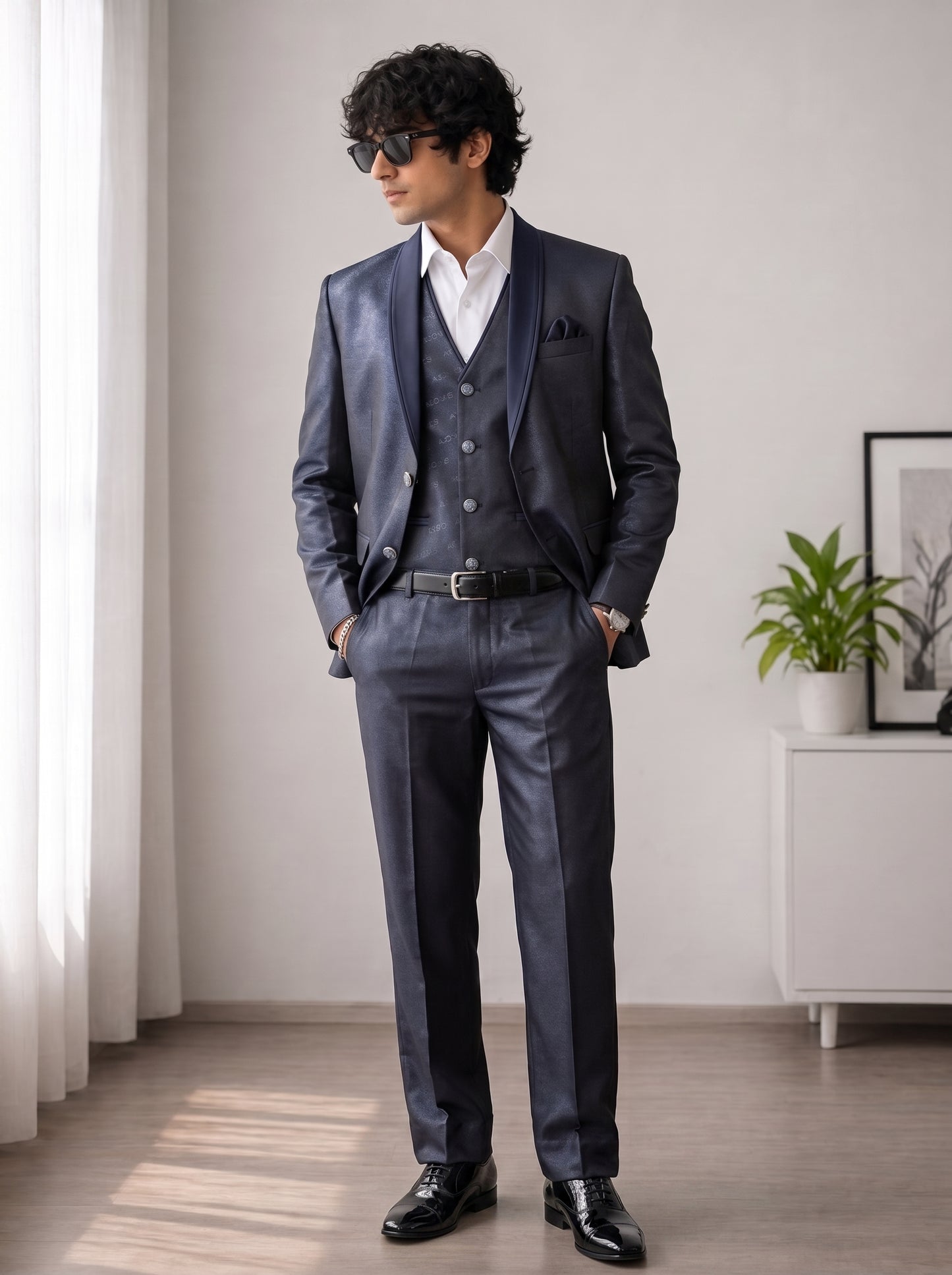 Club AK Men's Premium Steel Grey 3 Piece Suit for Men | Slim Fit Blazer, Waistcoat & Trouser Set