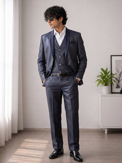 Club AK Men's Premium Steel Grey 3 Piece Suit for Men | Slim Fit Blazer, Waistcoat & Trouser Set