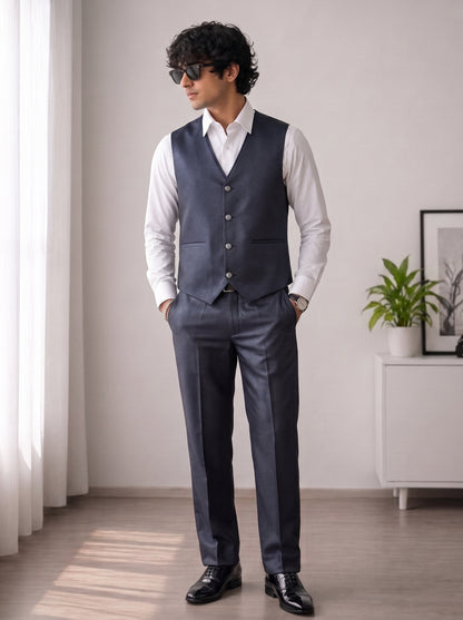 Club AK Men's Premium Steel Grey 3 Piece Suit for Men | Slim Fit Blazer, Waistcoat & Trouser Set