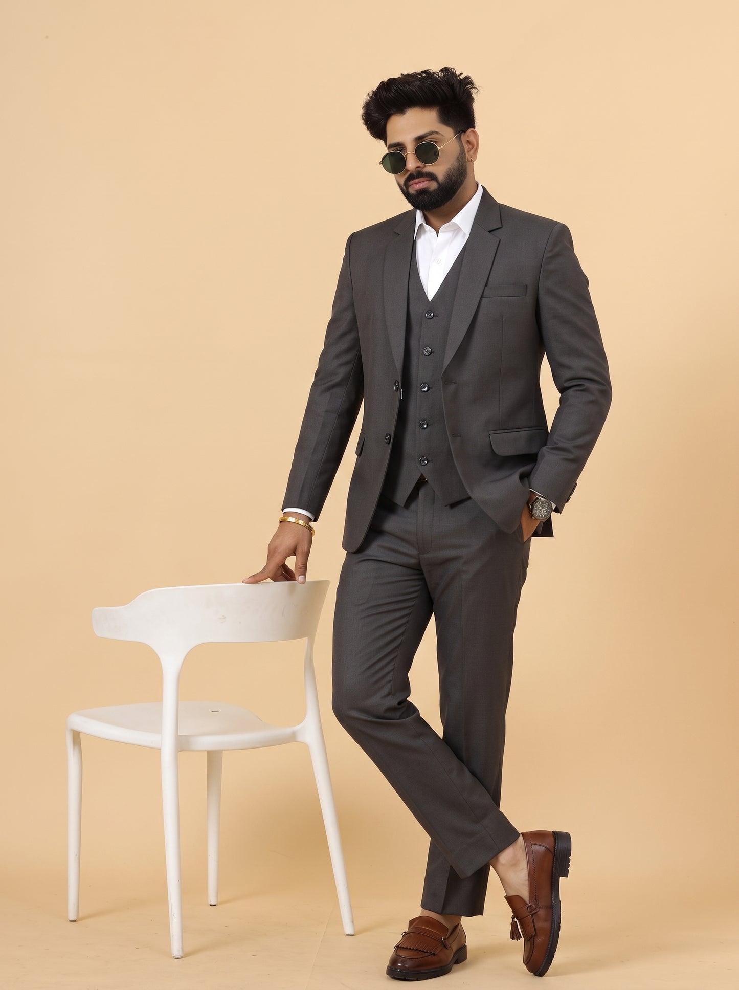 Club AK Men's Charcoal Grey 3 Piece Suit for Men | Premium Slim Fit Blazer, Waistcoat & Trouser Set