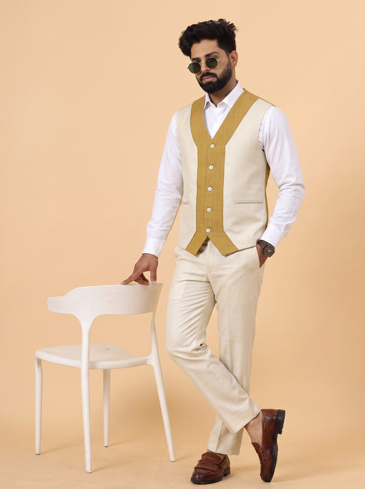 Club AK Men's Off White 3 Piece Suit