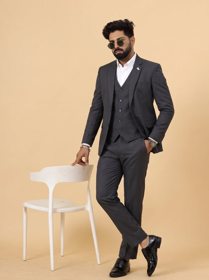 Club AK Men's Charcoal Grey 3 Piece Suit for Men | Premium Slim Fit Blazer, Waistcoat & Trouser Set