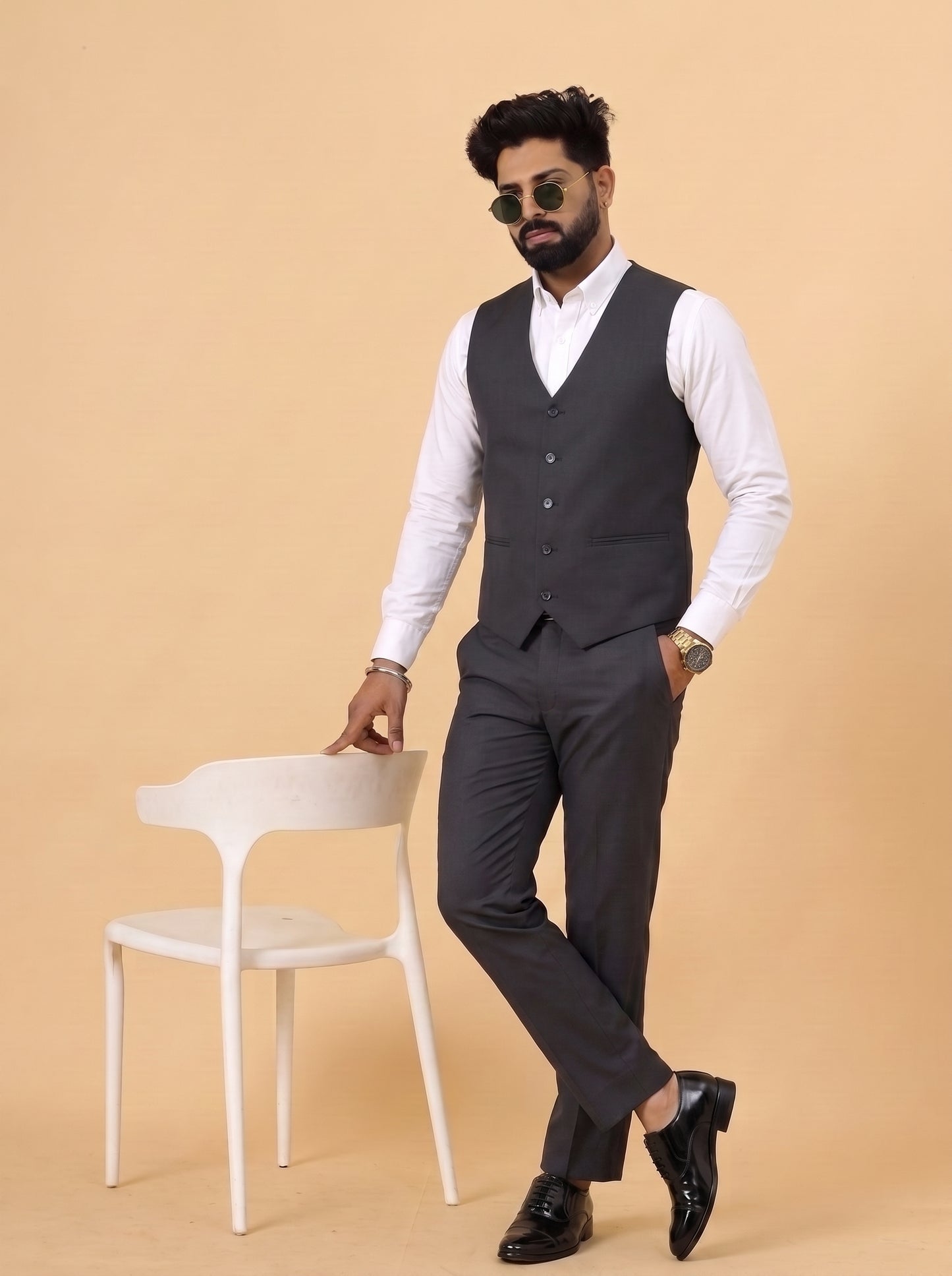 Club AK Men's Charcoal Grey 3 Piece Suit for Men | Premium Slim Fit Blazer, Waistcoat & Trouser Set