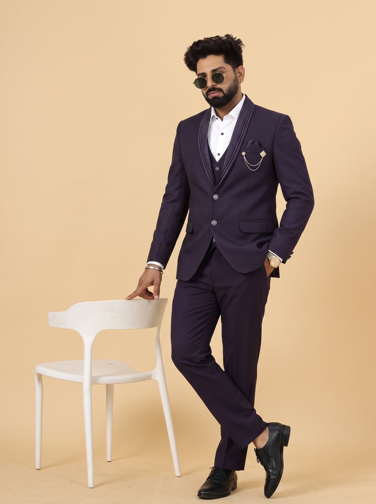 Club AK Men's Wine Purple 3 Piece Suit for Men | Premium Slim Fit Blazer, Waistcoat & Trouser Set