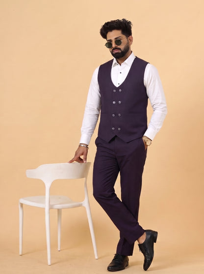 Club AK Men's Wine Purple 3 Piece Suit for Men | Premium Slim Fit Blazer, Waistcoat & Trouser Set