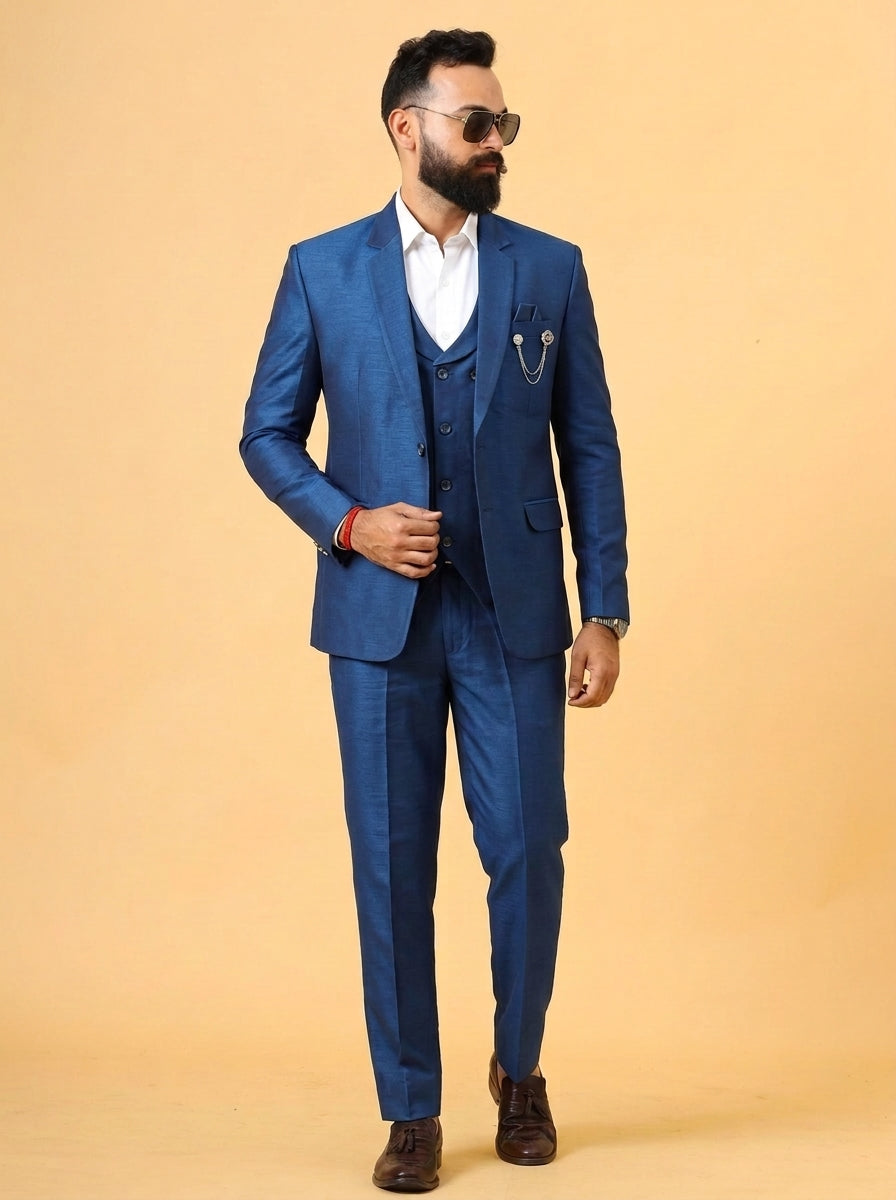 Club AK Men's Royal Blue 3 Piece Suit for Men | Premium Slim Fit Blazer, Waistcoat & Trouser Set