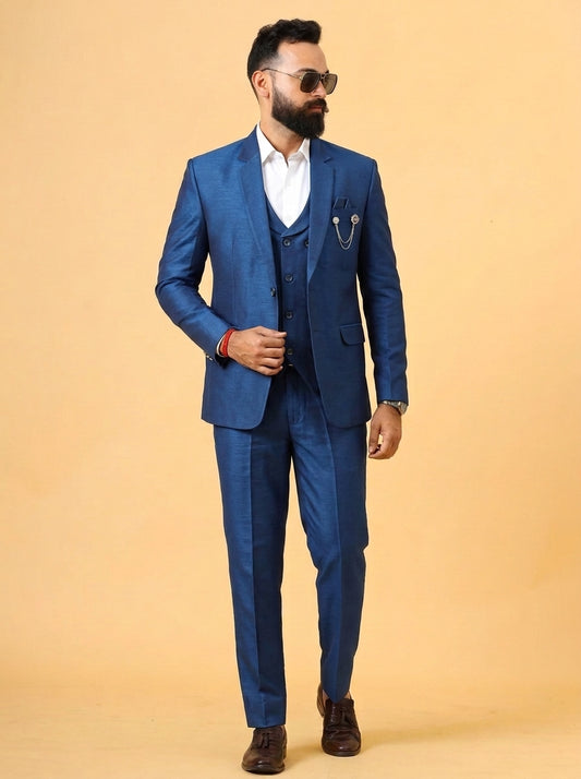 Club AK Men's Royal Blue 3 Piece Suit for Men | Premium Slim Fit Blazer, Waistcoat & Trouser Set
