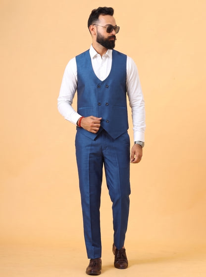 Club AK Men's Royal Blue 3 Piece Suit for Men | Premium Slim Fit Blazer, Waistcoat & Trouser Set