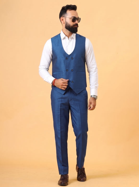 Club AK Men's Royal Blue 3 Piece Suit for Men | Premium Slim Fit Blazer, Waistcoat & Trouser Set