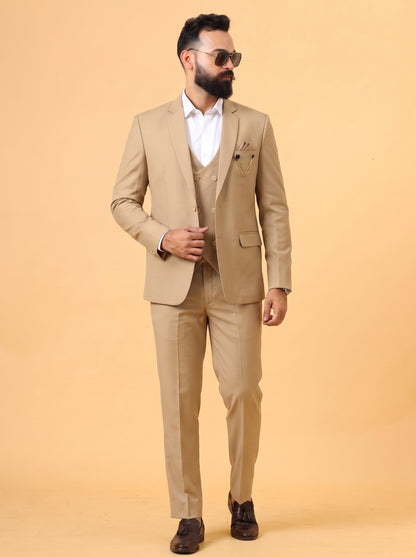 Club AK Men's Beige 3 Piece Suit for Men | Premium Slim Fit Blazer, Double Breasted Waistcoat & Trouser Set