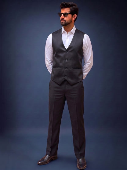 Club AK Men's Premium Black Embellished Three-Piece Tuxedo Suit with Satin Shawl Lapel