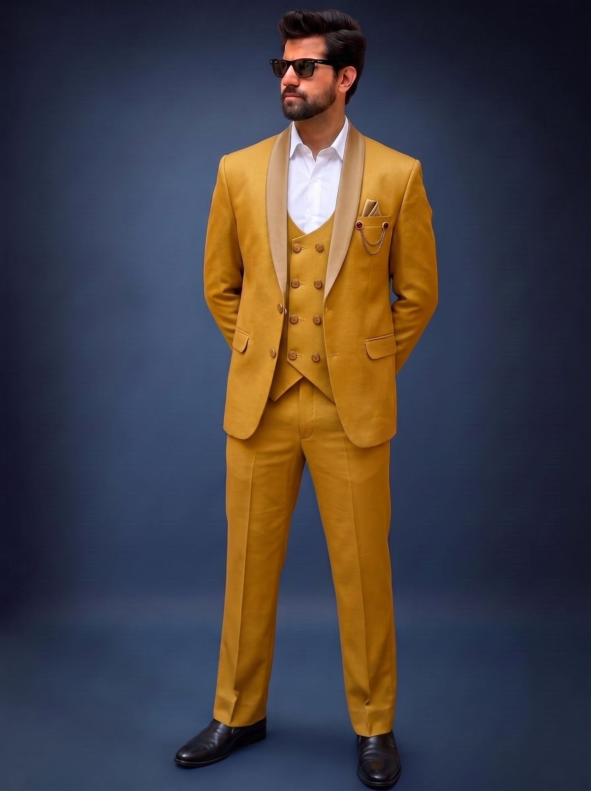 Club AK Men's Premium Mustard Yellow Three-Piece Suit