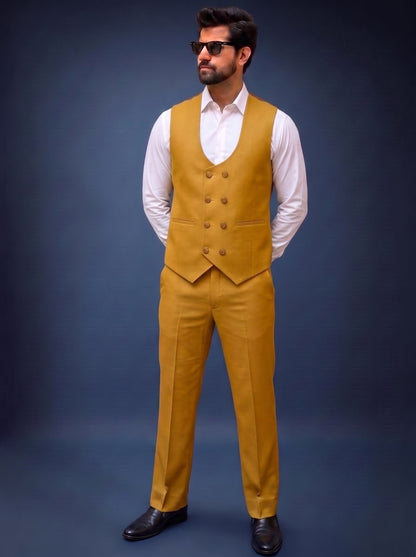 Club AK Men's Premium Mustard Yellow Three-Piece Suit