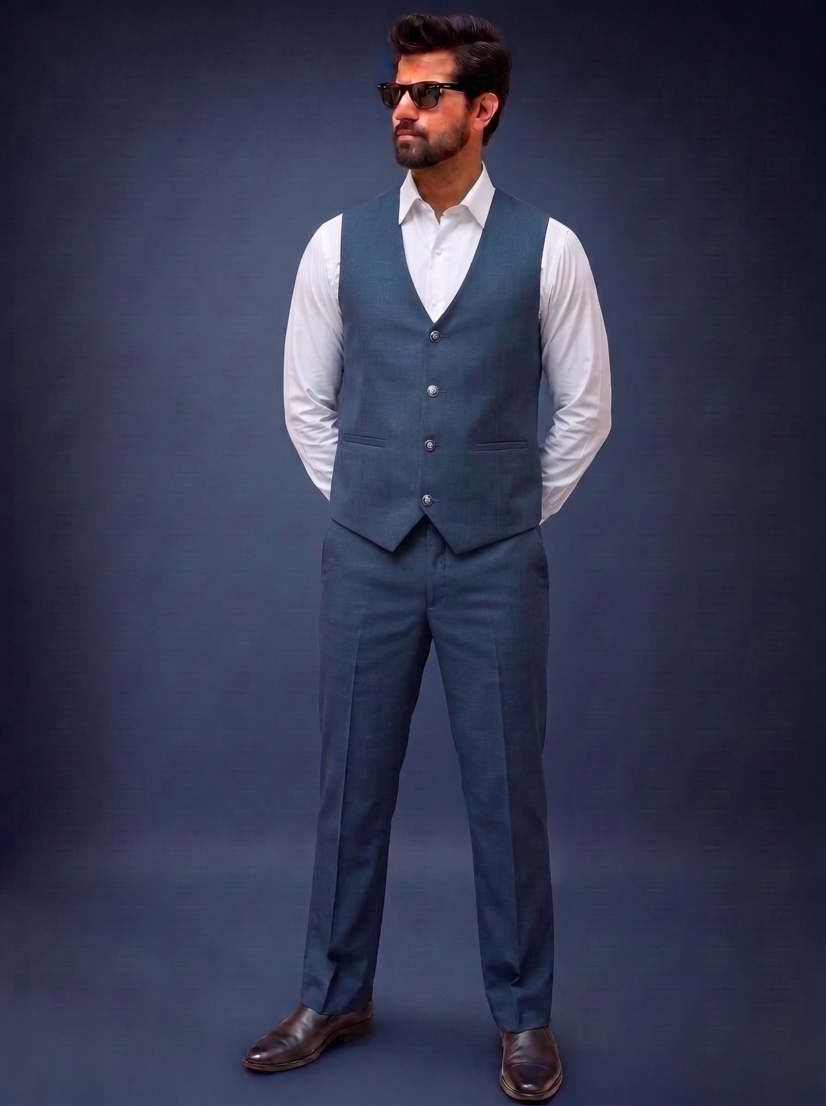 Club AK Men's Premium Navy Blue Three-Piece Suit Set