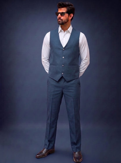 Club AK Men's Premium Navy Blue Three-Piece Suit Set