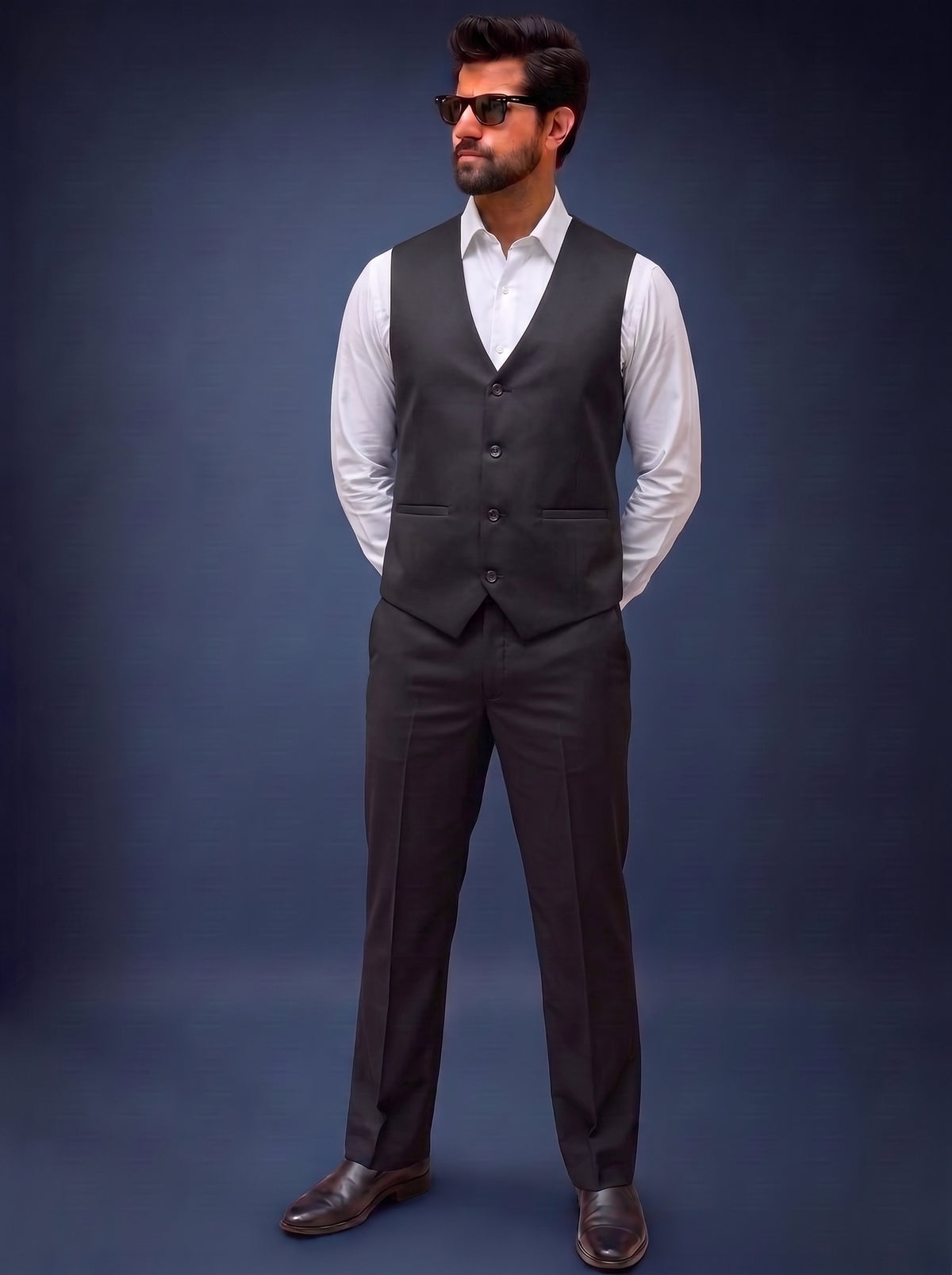 Club AK Men's Premium Charcoal Grey Checked Three-Piece Suit