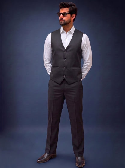 Club AK Men's Premium Charcoal Grey Checked Three-Piece Suit