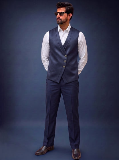Club AK Men's Premium Blue Textured Three-Piece Suit