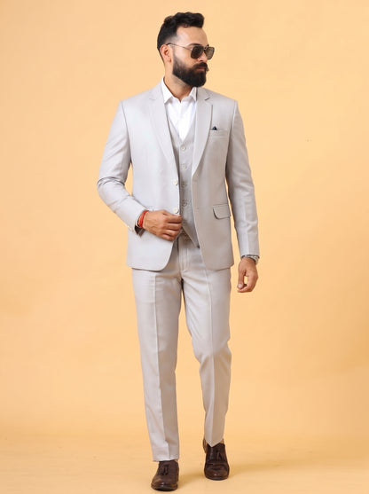 Club AK Men's Light Grey 3 Piece Suit for Men | Premium Slim Fit Blazer, Waistcoat and Trouser Set