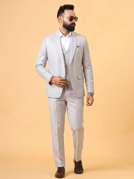 Club AK Men's Light Grey 3 Piece Suit for Men | Premium Slim Fit Blazer, Waistcoat and Trouser Set