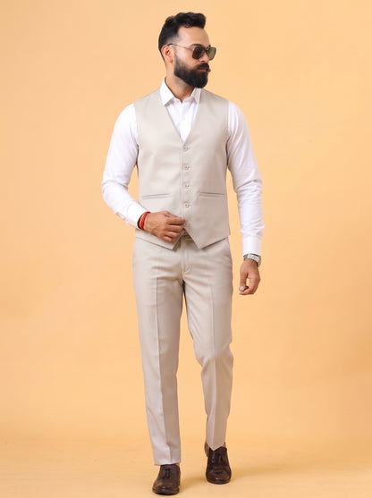 Club AK Men's Light Grey 3 Piece Suit for Men | Premium Slim Fit Blazer, Waistcoat and Trouser Set