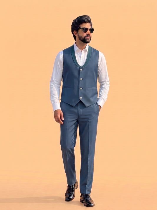 Club AK Men's Teal Blue Textured 3 Piece Tuxedo Suit for Men