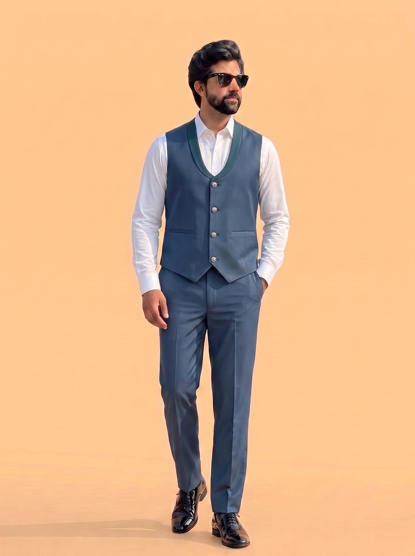 Club AK Men's Steel Blue Textured 3 Piece Tuxedo Suit for Men | Premium Slim Fit Blazer, Waistcoat and Trouser Set