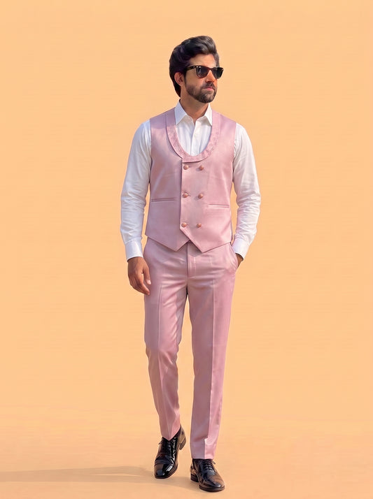 Club AK Premium Light Pink Jacquard Print 3 Piece Tuxedo Suit for Men