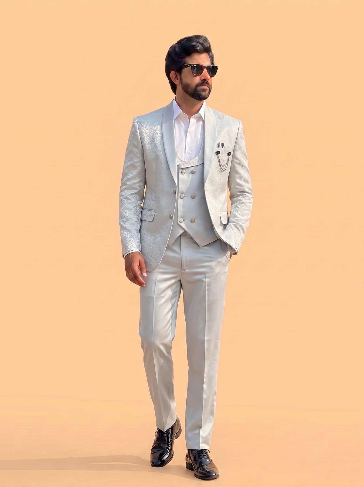 Club AK Men's Premium Jacquard Print 3 Piece Tuxedo Suit for Men