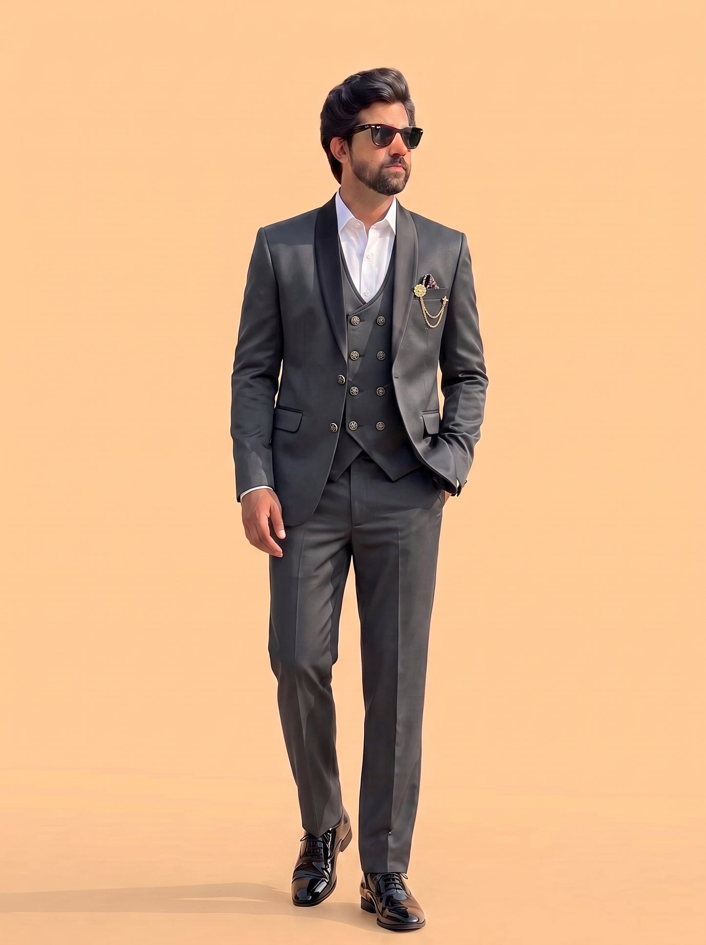 Club AK Men's Premium Charcoal Grey 3 Piece Tuxedo Suit for Men
