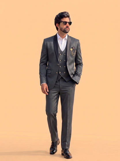 Club AK Men's Premium Charcoal Grey 3 Piece Tuxedo Suit for Men