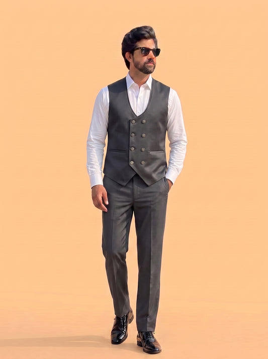 Club AK Men's Premium Charcoal Grey 3 Piece Tuxedo Suit for Men