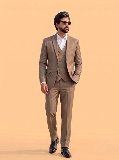 Club AK Men's Premium Beige 3 Piece Suit for Men