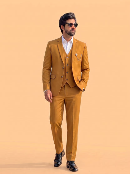 Club AK Men's Premium Mustard Gold 3 Piece Suit for Men