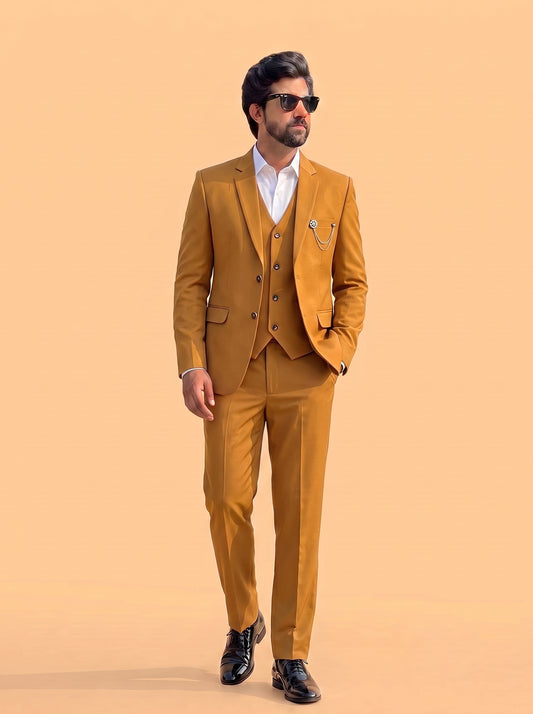 Club AK Men's Premium Mustard Gold 3 Piece Suit for Men