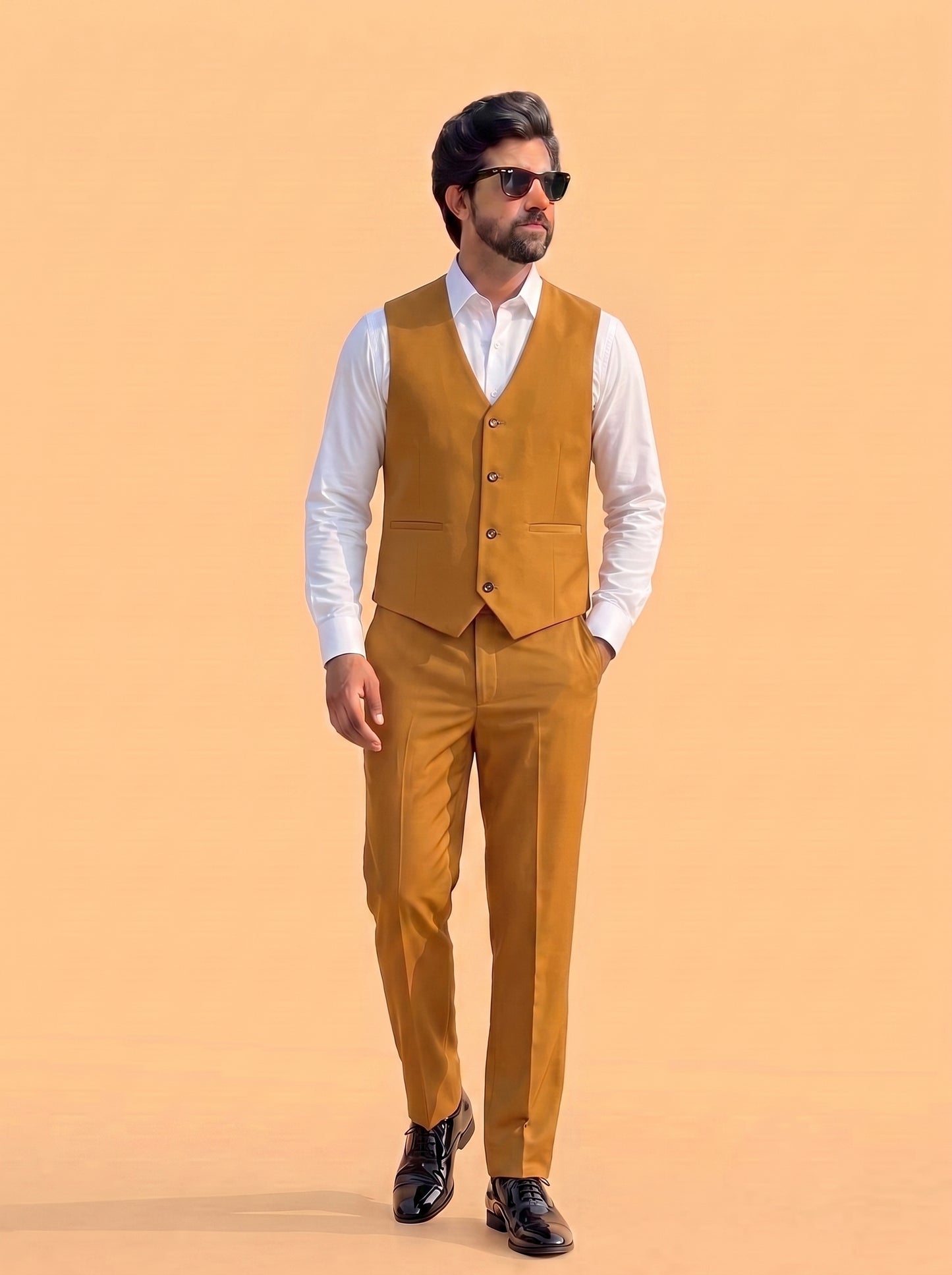 Club AK Men's Premium Mustard Gold 3 Piece Suit for Men