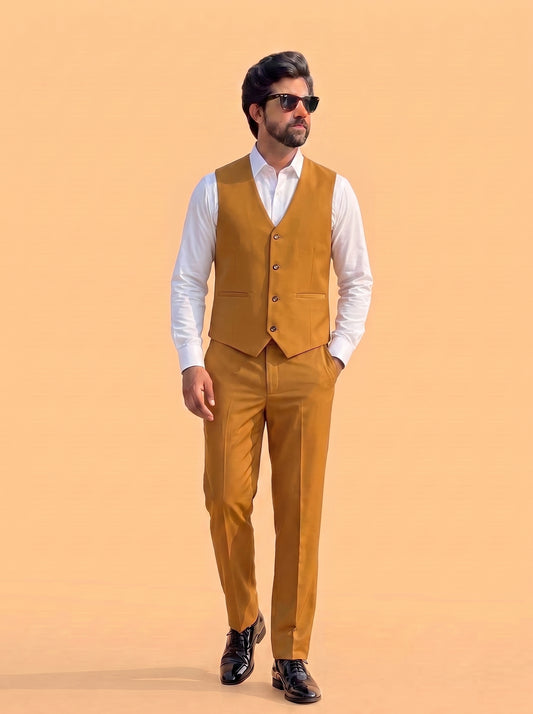 Club AK Men's Premium Mustard Gold 3 Piece Suit for Men