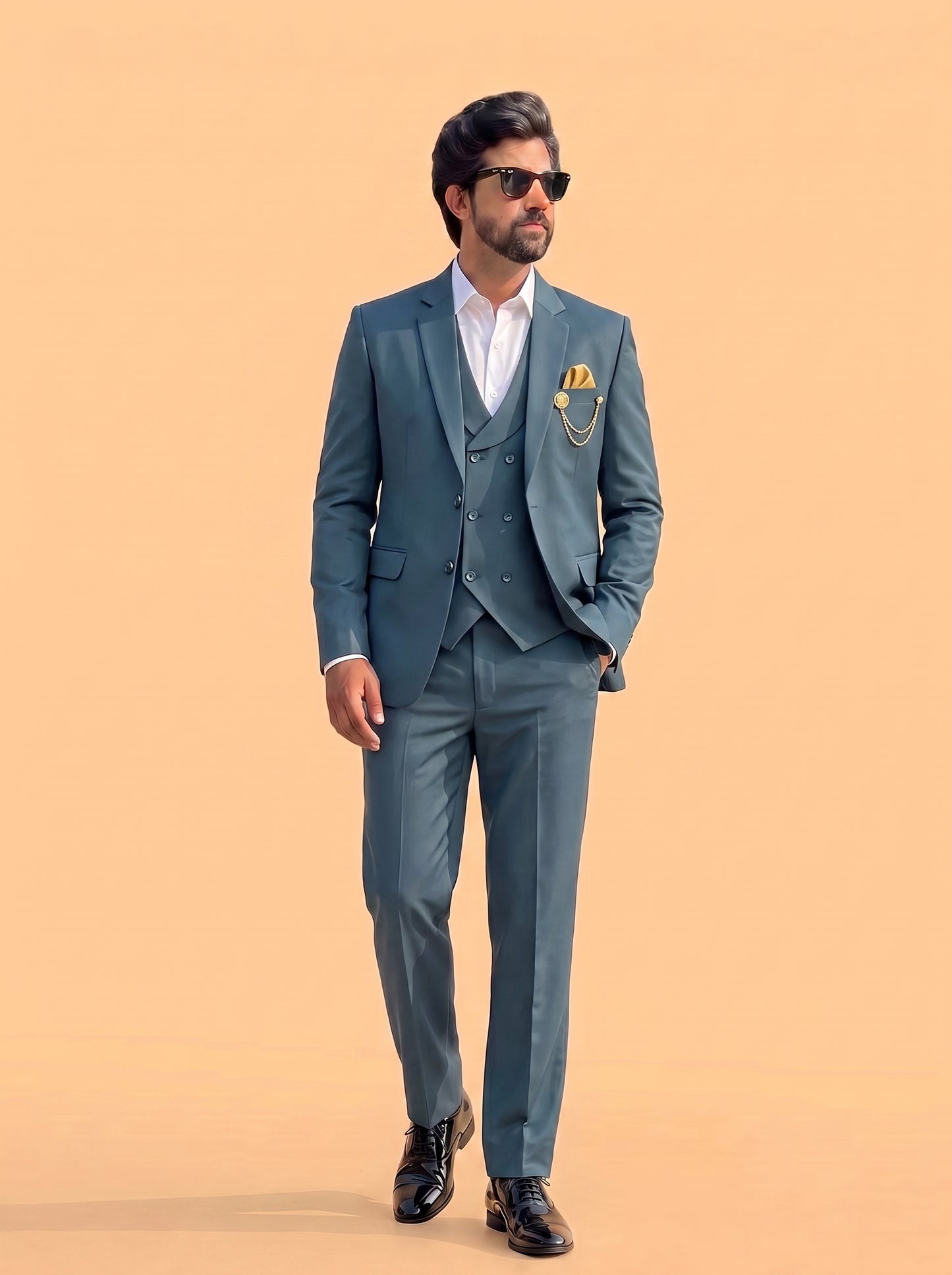 Club AK Men's Premium Steel Blue 3 Piece Suit for Men