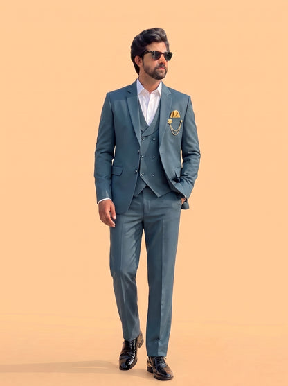 Club AK Men's Premium Steel Blue 3 Piece Suit for Men