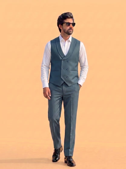 Club AK Men's Premium Steel Blue 3 Piece Suit for Men